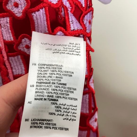 SANDRO Anaele Crochet Lace Ruffle Dress Red Purple {FF27} - Picture 7 of 8